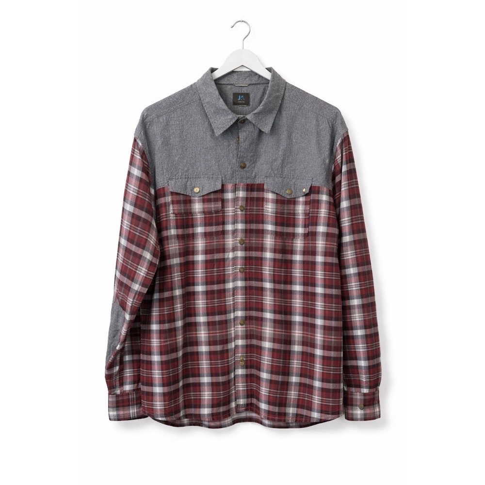 Just Keep Living JKL Plaid Button Down Shirt Mens XL Gray Red Western Flannel